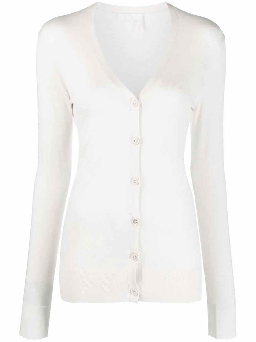 Scallop-Cuff Wool Cardigan