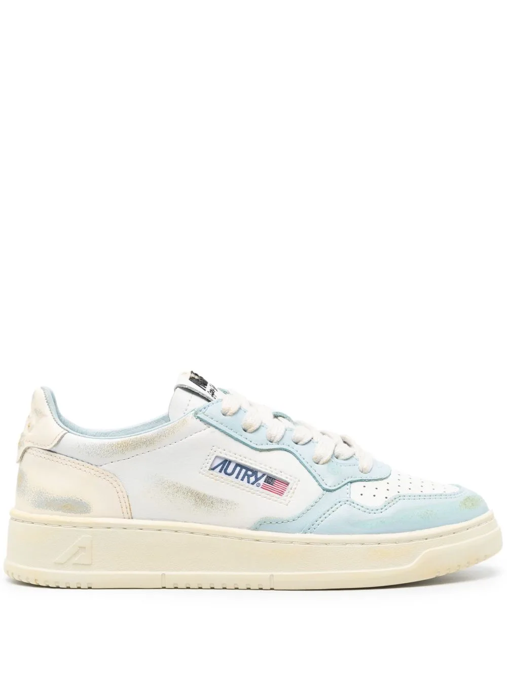 Distressed Panelled Leather Sneakers