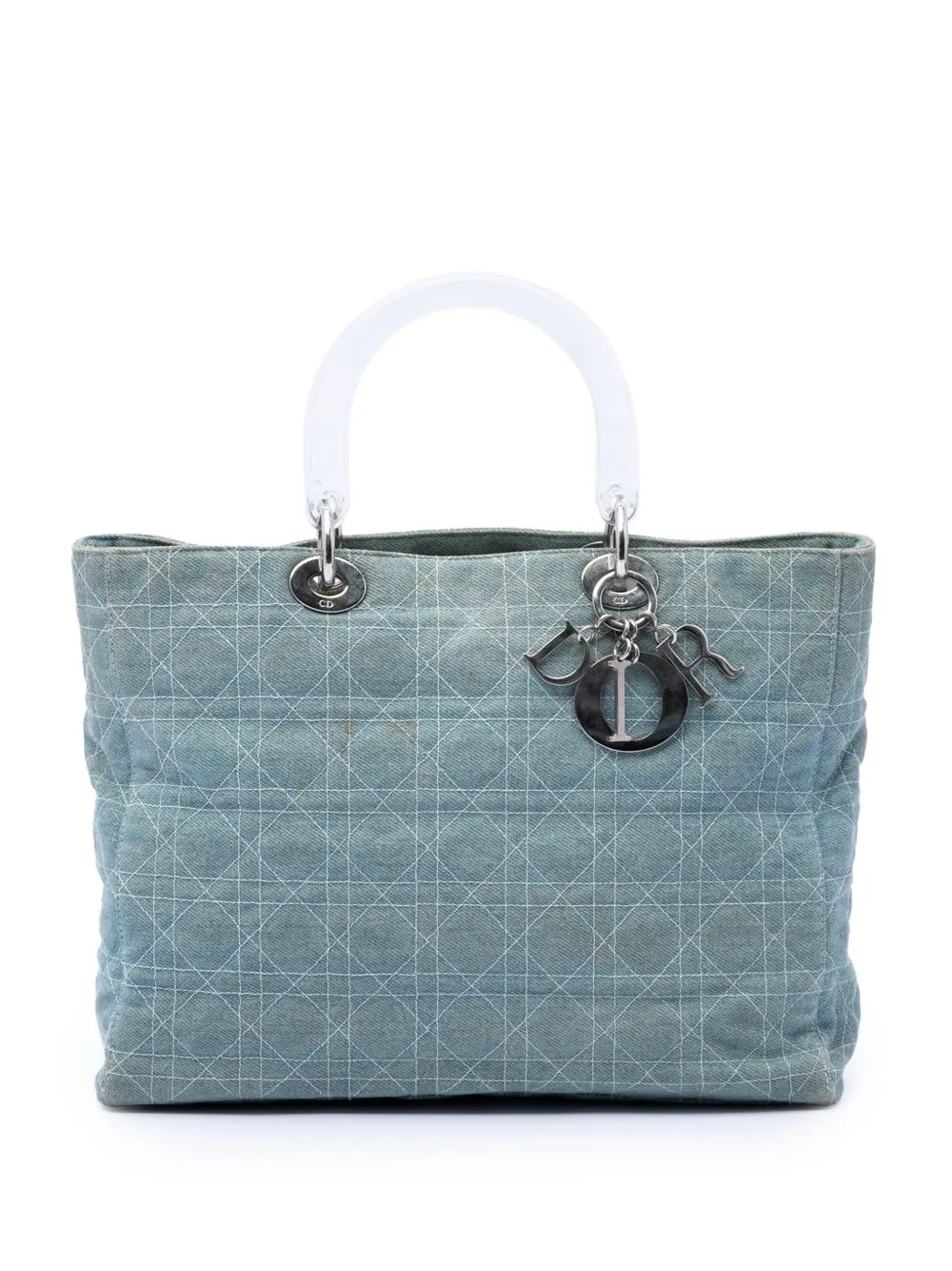 1999 Large Denim Cannage Acrylic Handles Lady Dior Satchel