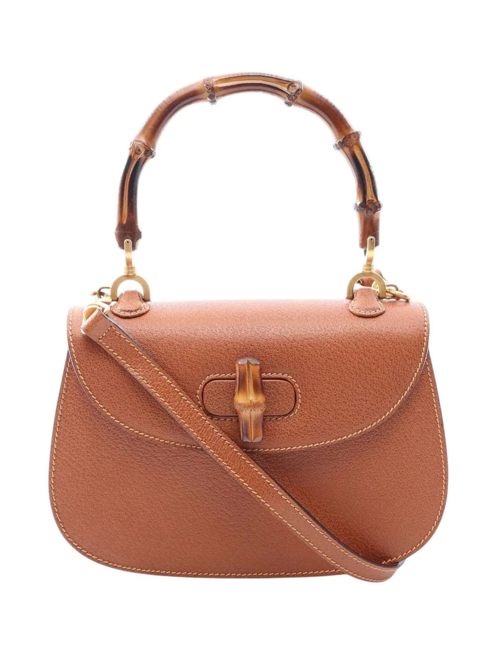 20th Century Small Grained Calfskin Bamboo Top Handle Bag Satchel