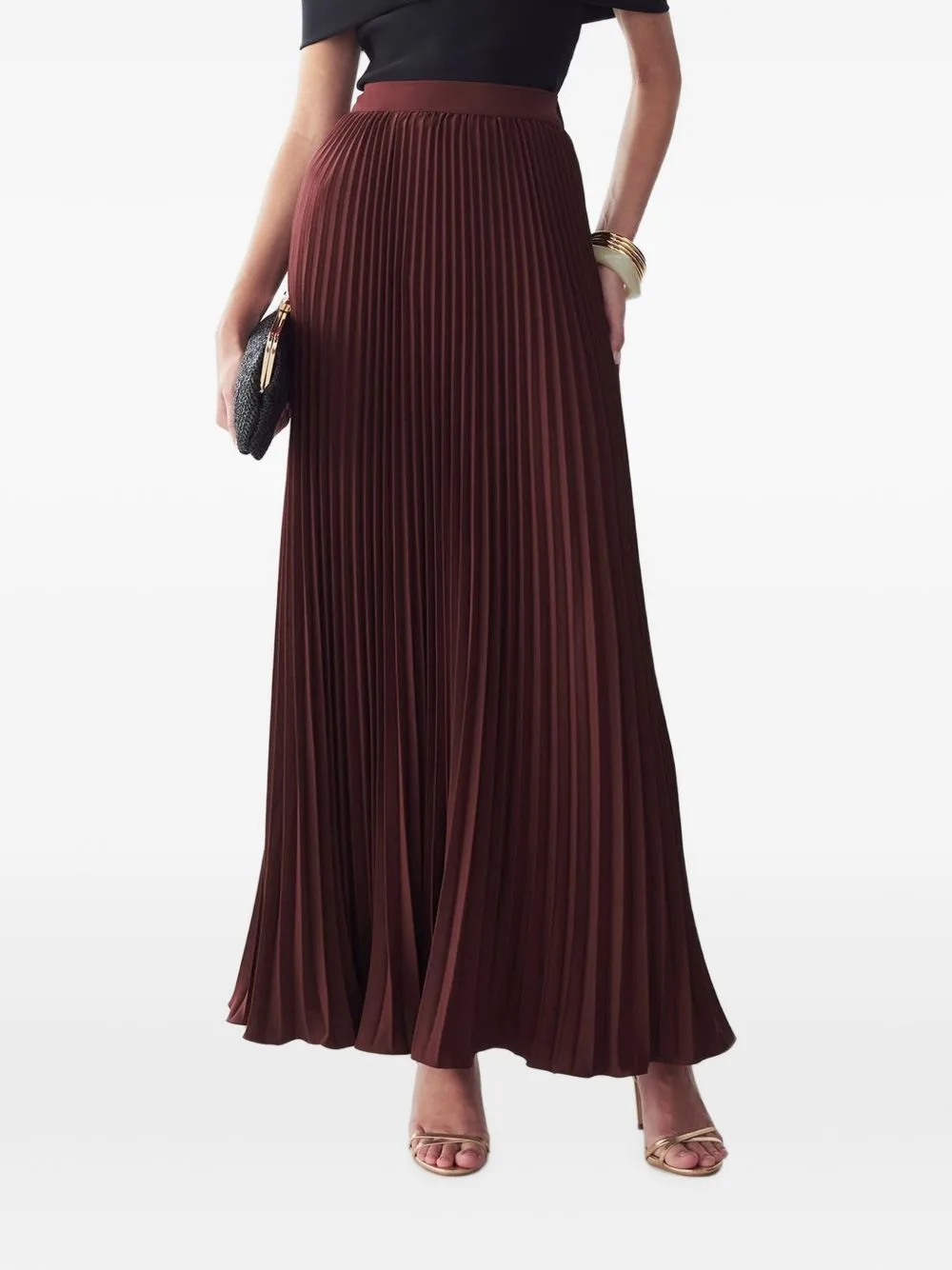 Pleated A-Line Maxi Skirt