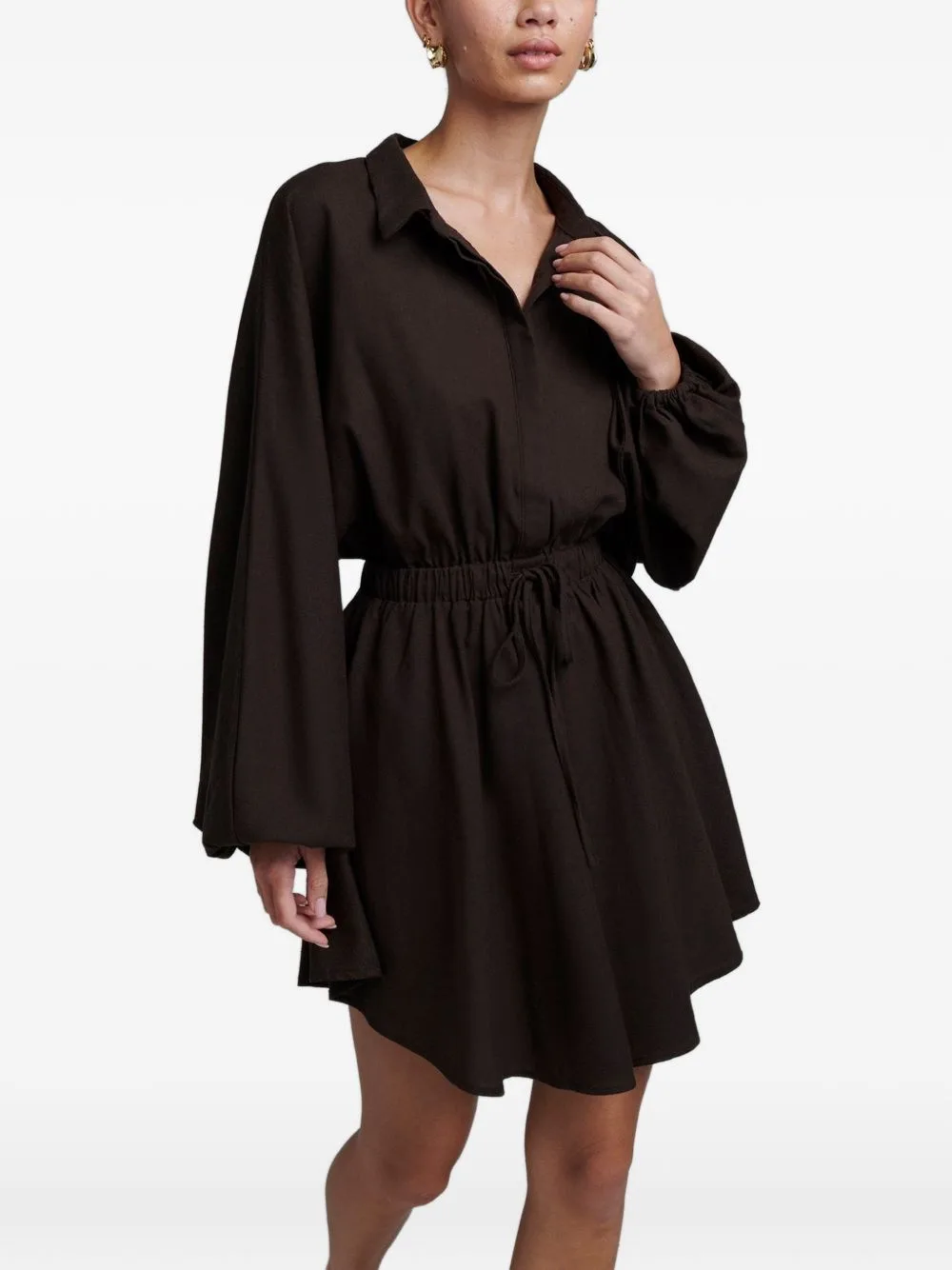 Shauna Drawstring-Waist Long-Sleeve Mini Dress
