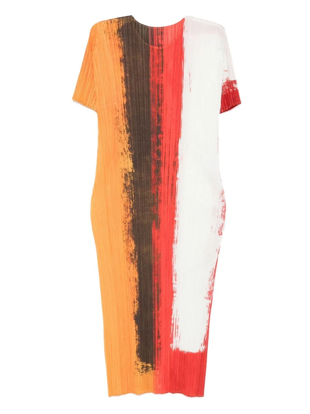 Pleated Paint-Effect Midi Dress