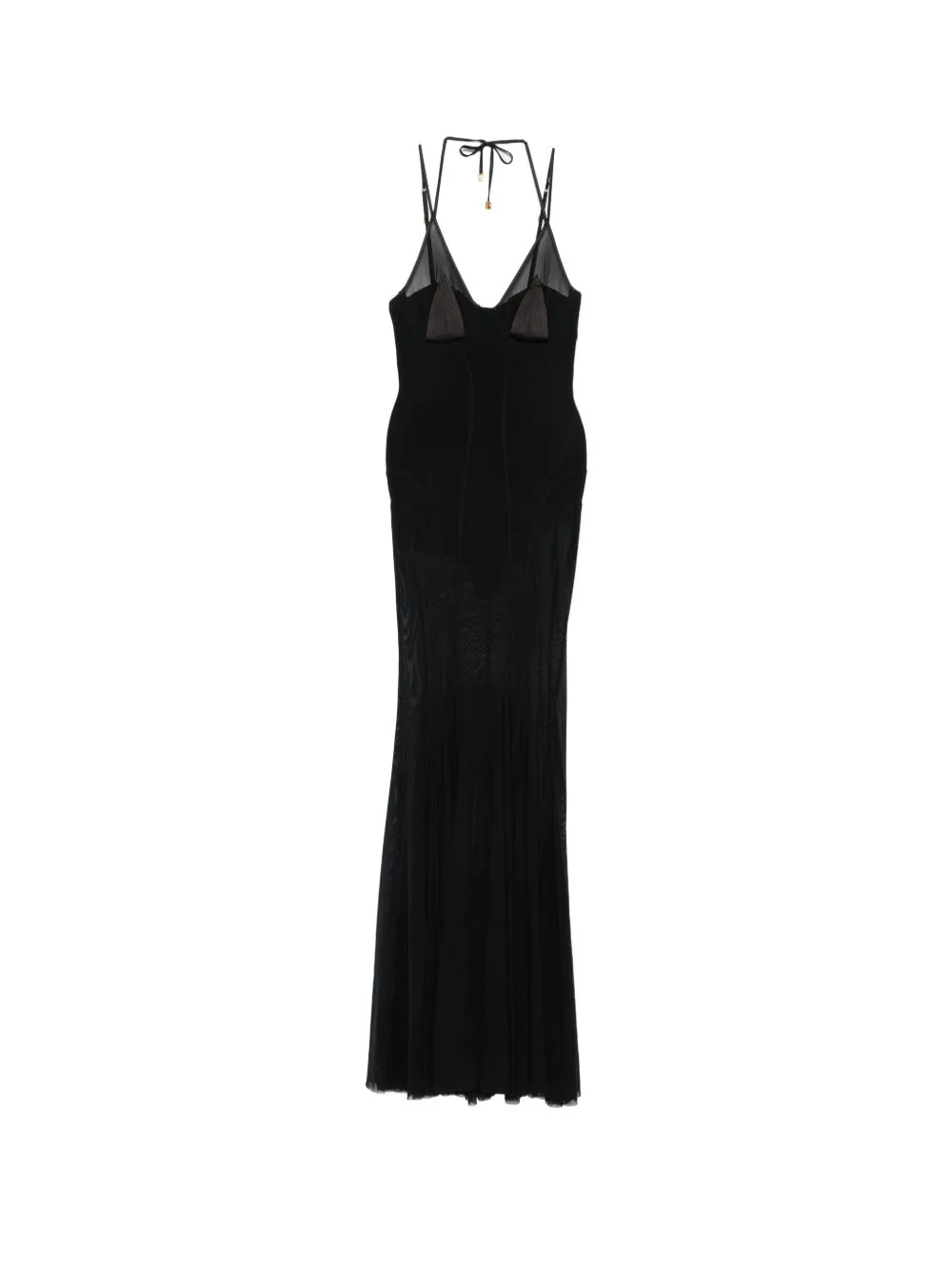 Sheer-Panelled Pleated Maxi Dress