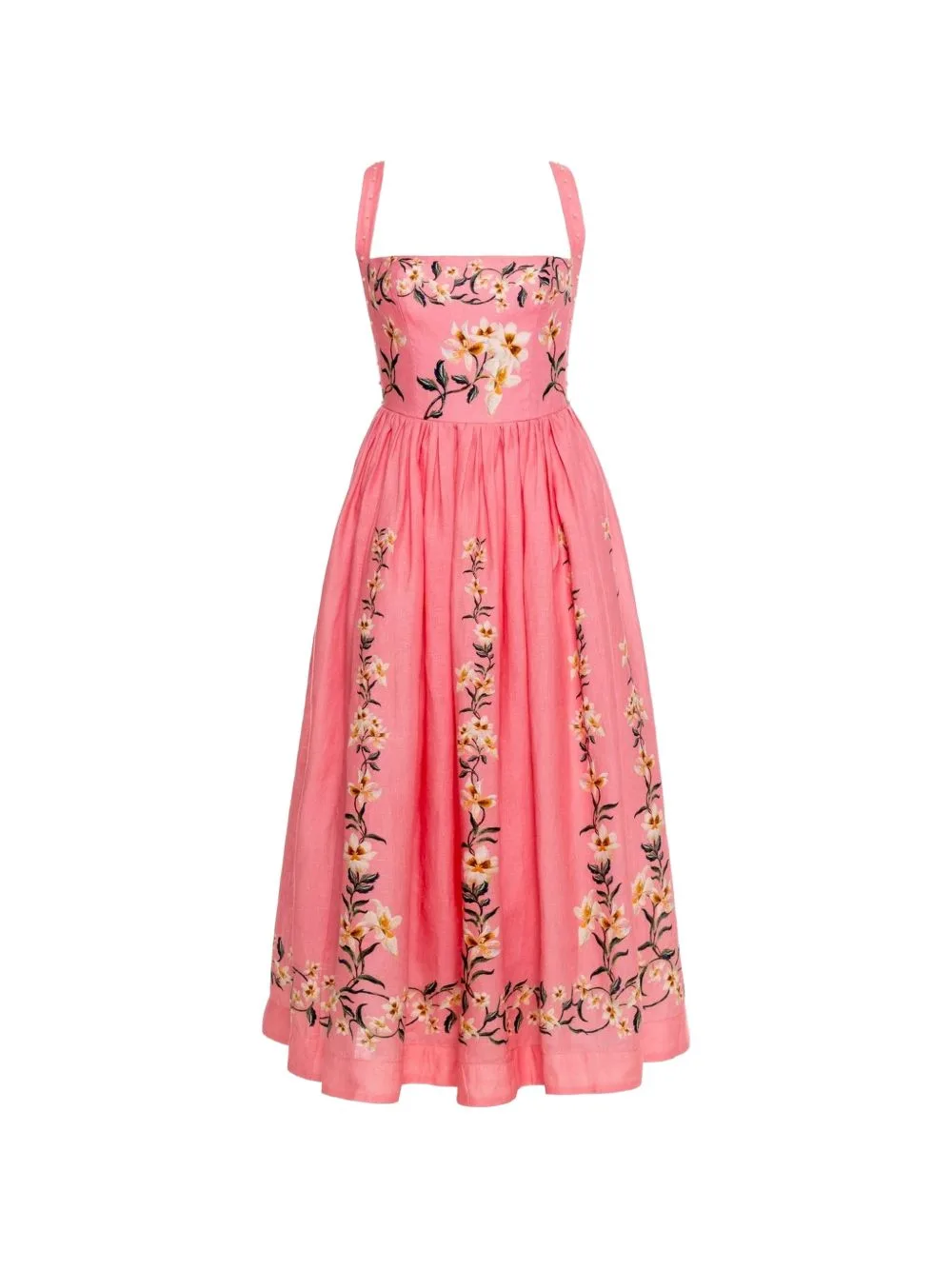 Mielero Promesa Floral-Print Embroidered Midi Dress