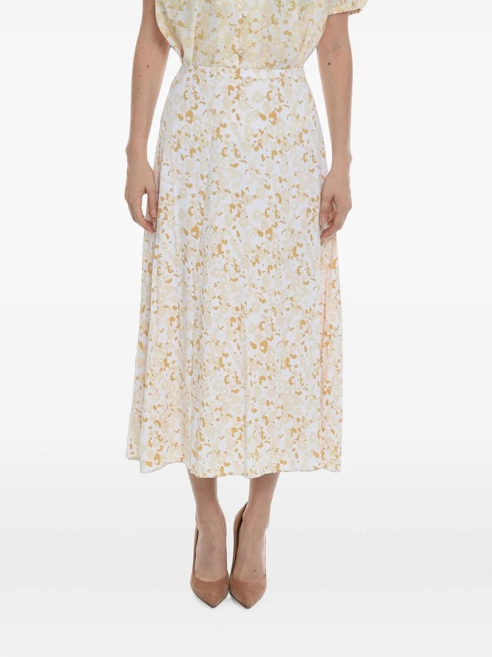 Andina Floral-Print Flared Midi Skirt