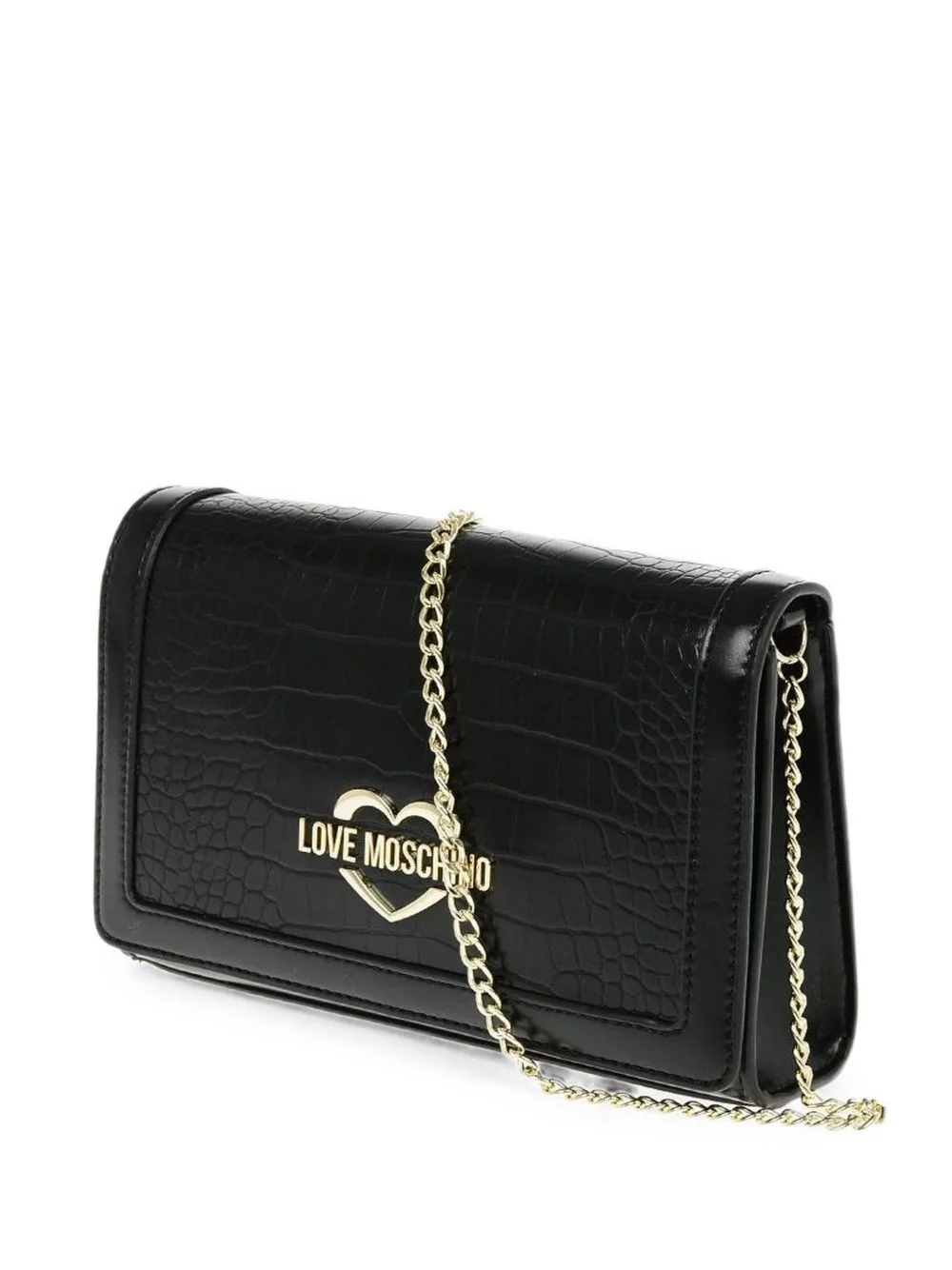 Crocodile-Effect Heart-Plaque Shoulder Bag
