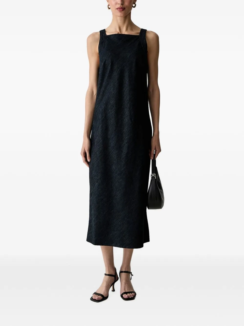 Square-Neck Denim Midi Dress