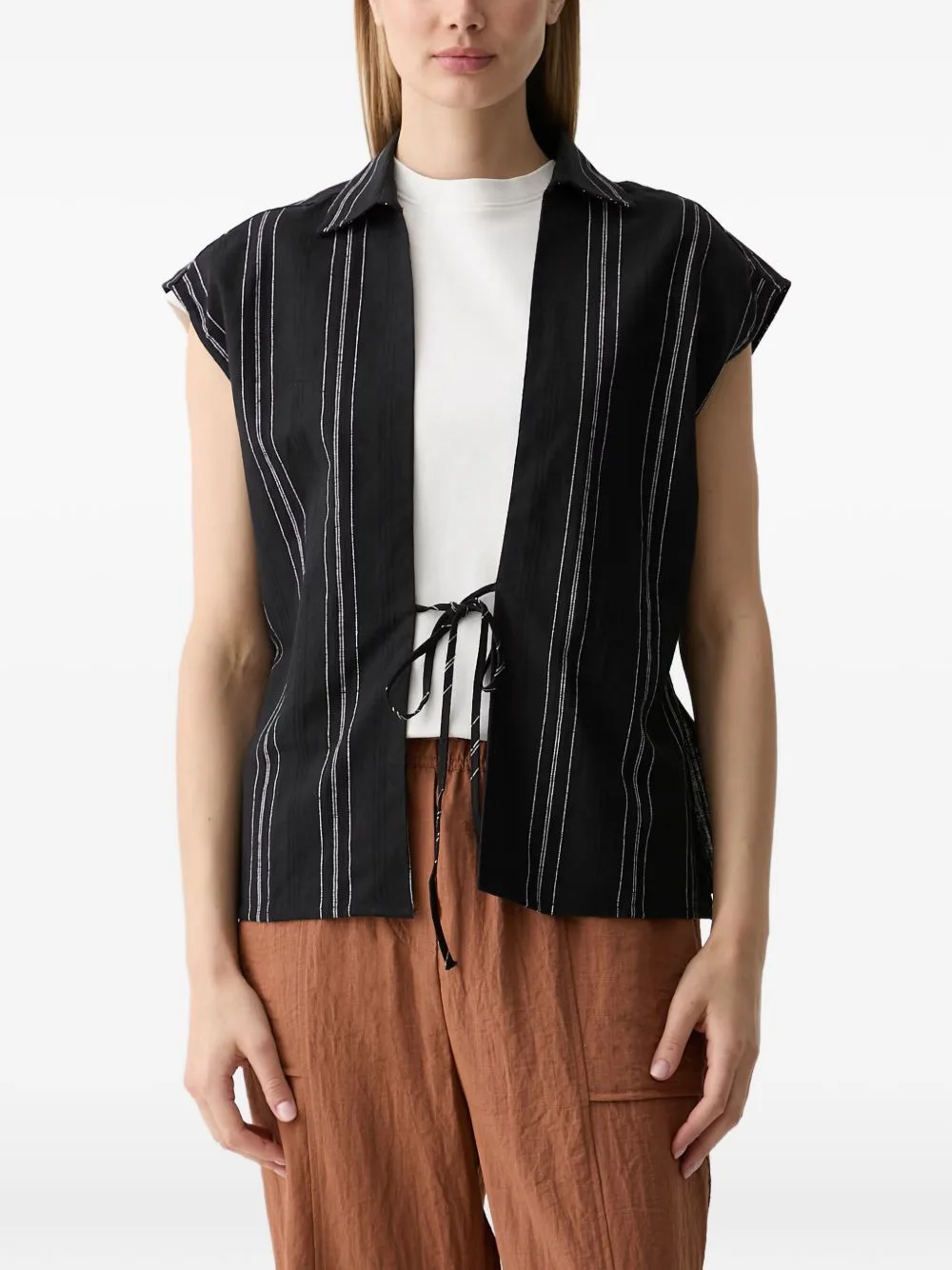 Striped Tie-Fastening Top