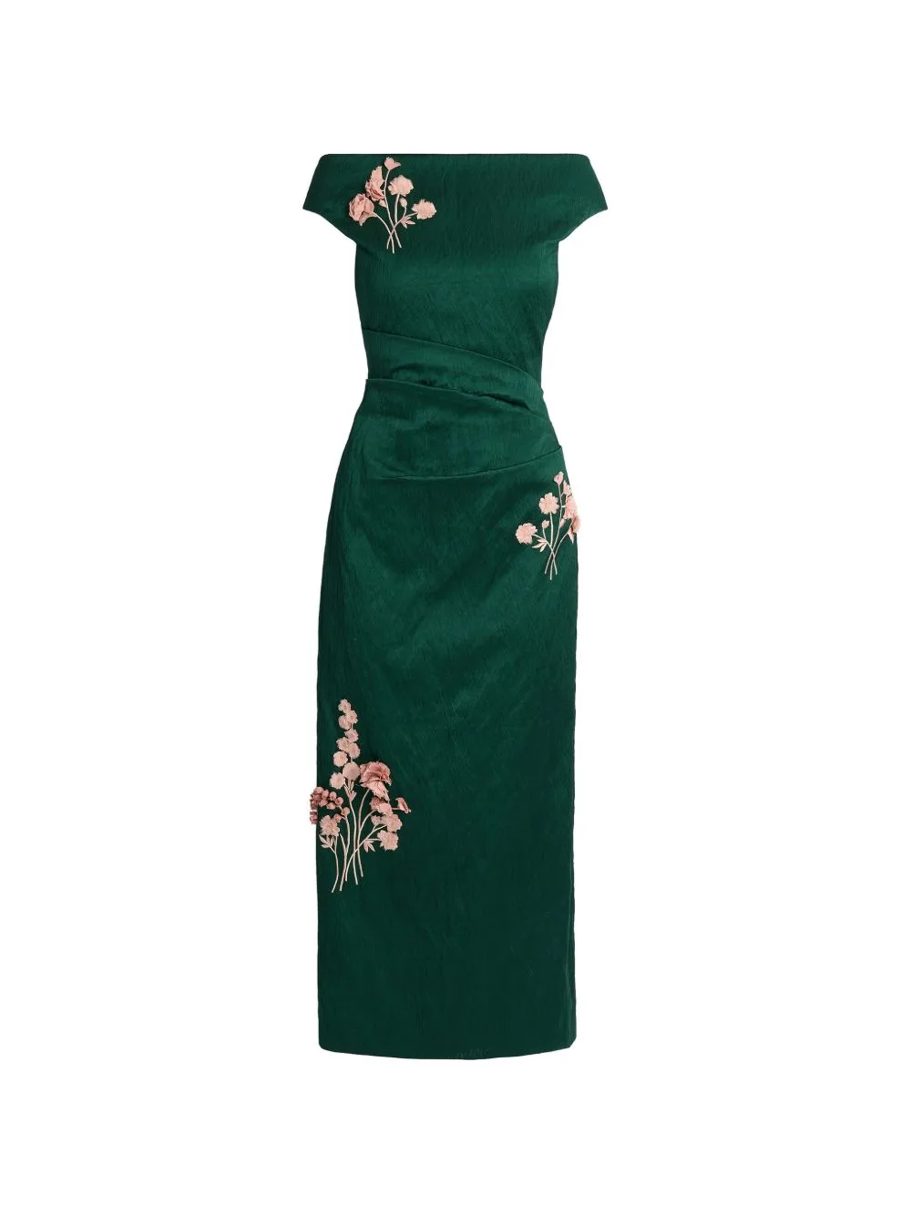 Embroidered Textured-Satin Dress