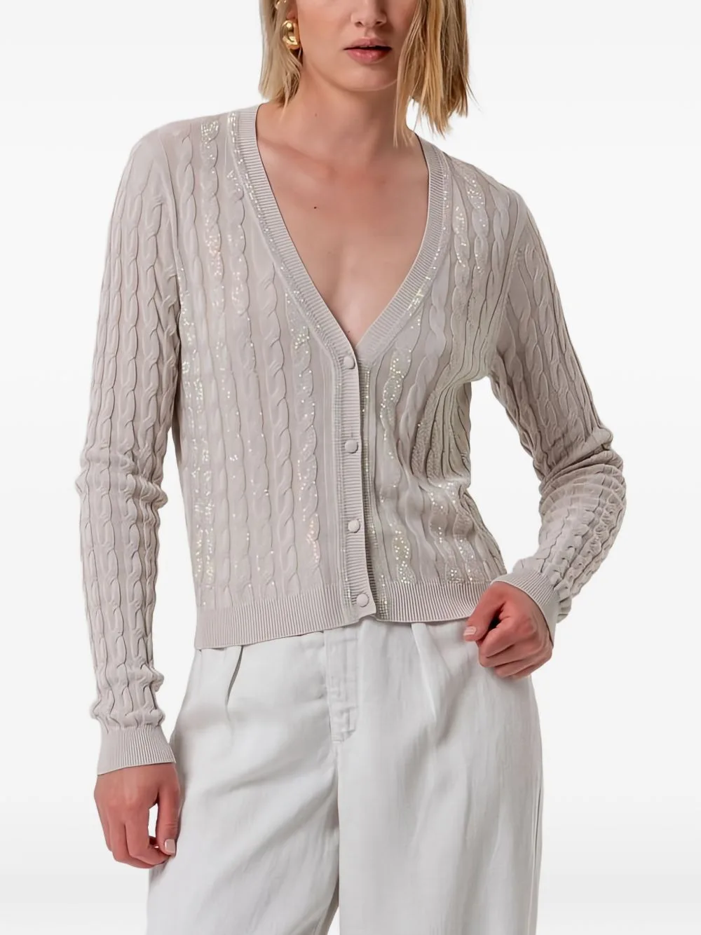 Sequin-Embellished Cable-Knit Cardigan