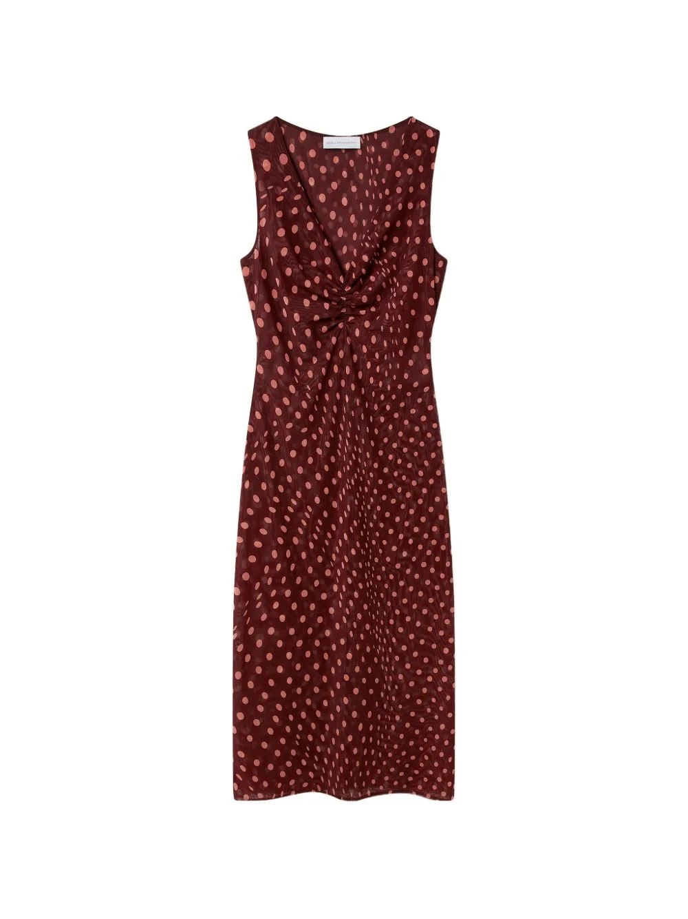 Polka-Dot Ruched Midi Dress