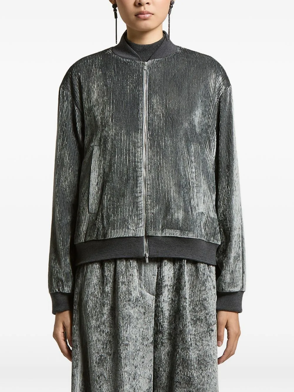 Plissé-Effect Bomber Jacket