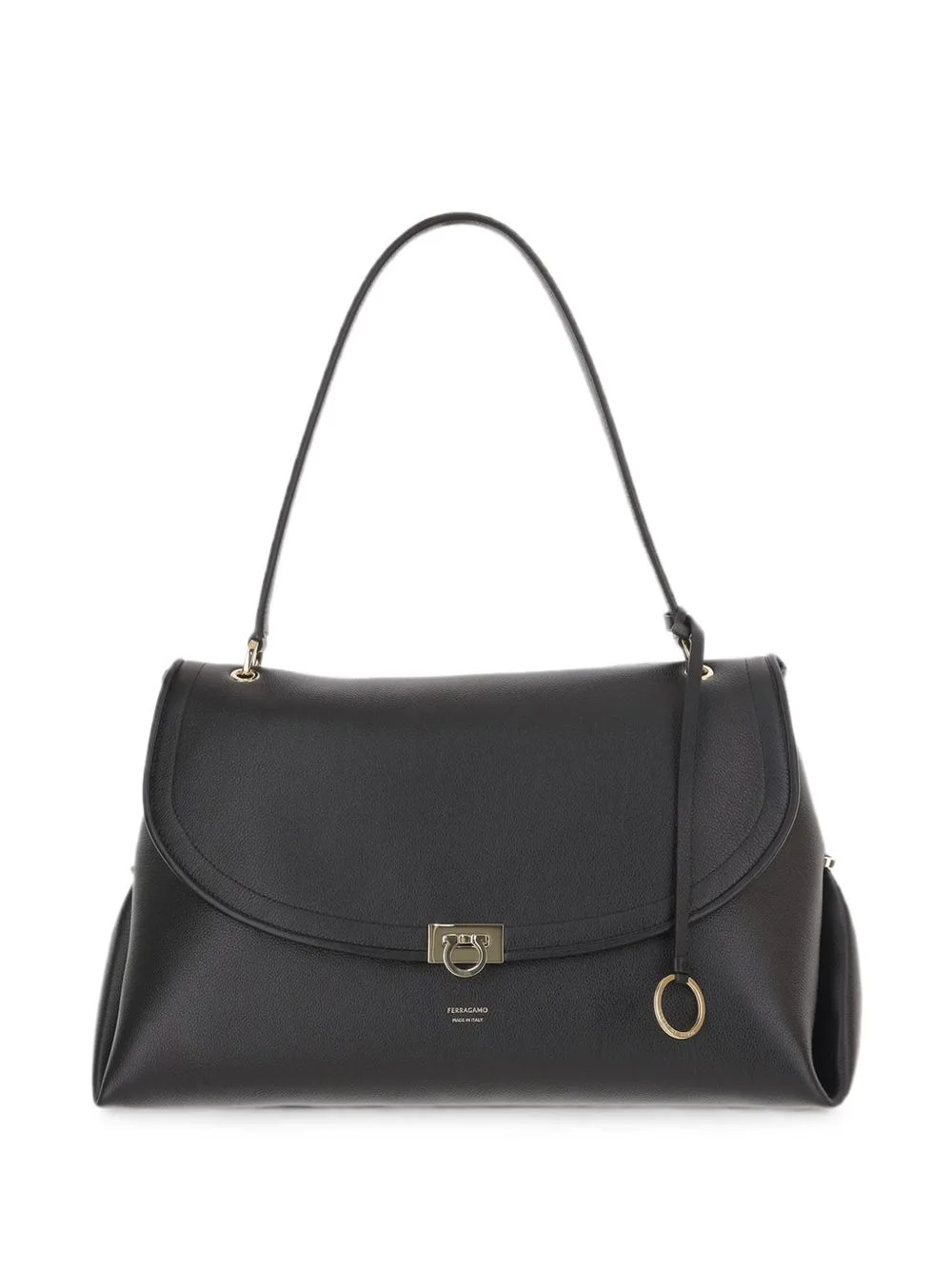 Gancini-Clasp Leather Large Shoulder Bag