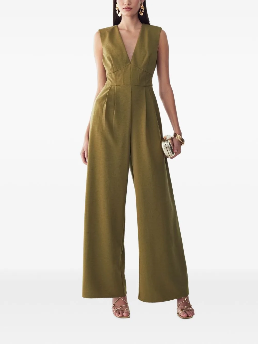 V-Neck Pleated Jumpsuit