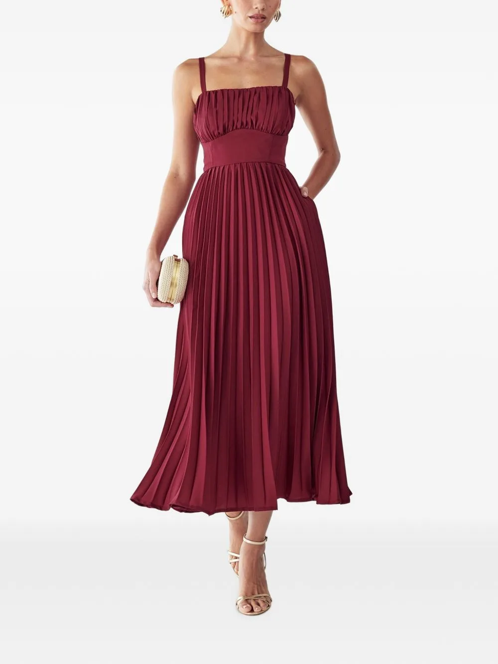 Lucie Pleated Square-Neck Midi Dress