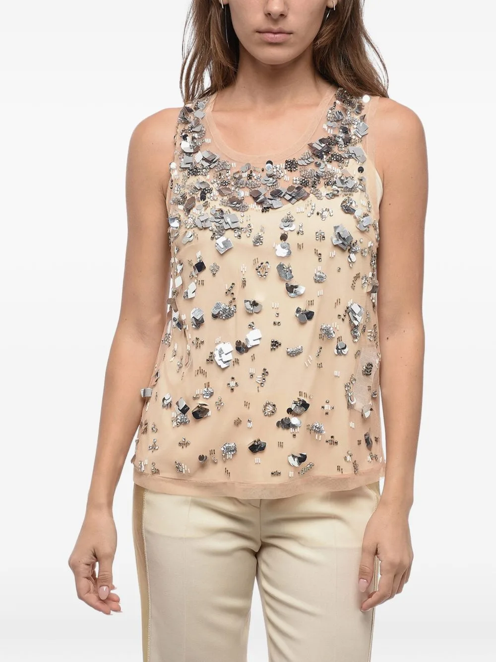 Sequin-Embellished Mesh Top