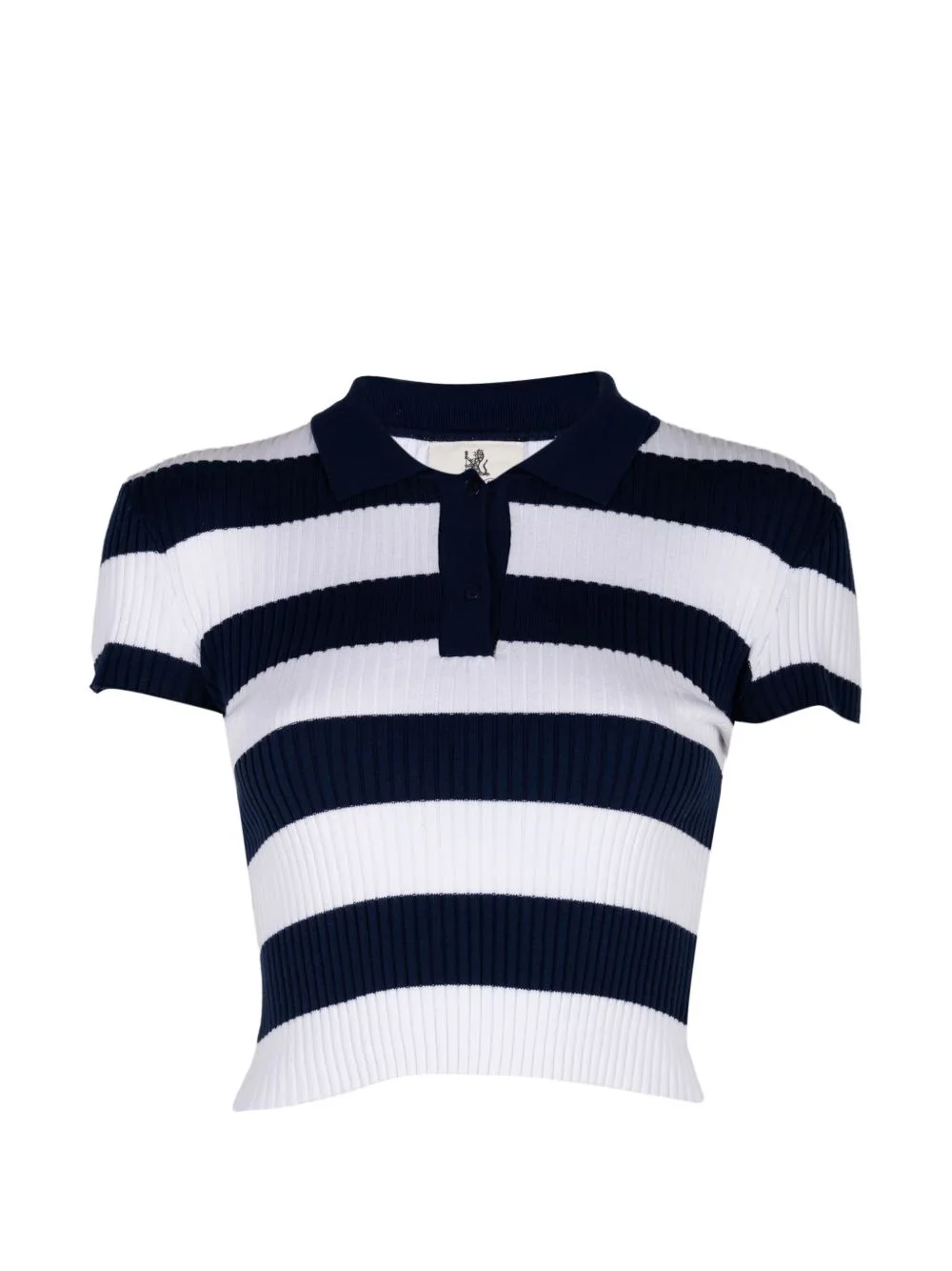 Striped Ribbed-Knit Polo Top