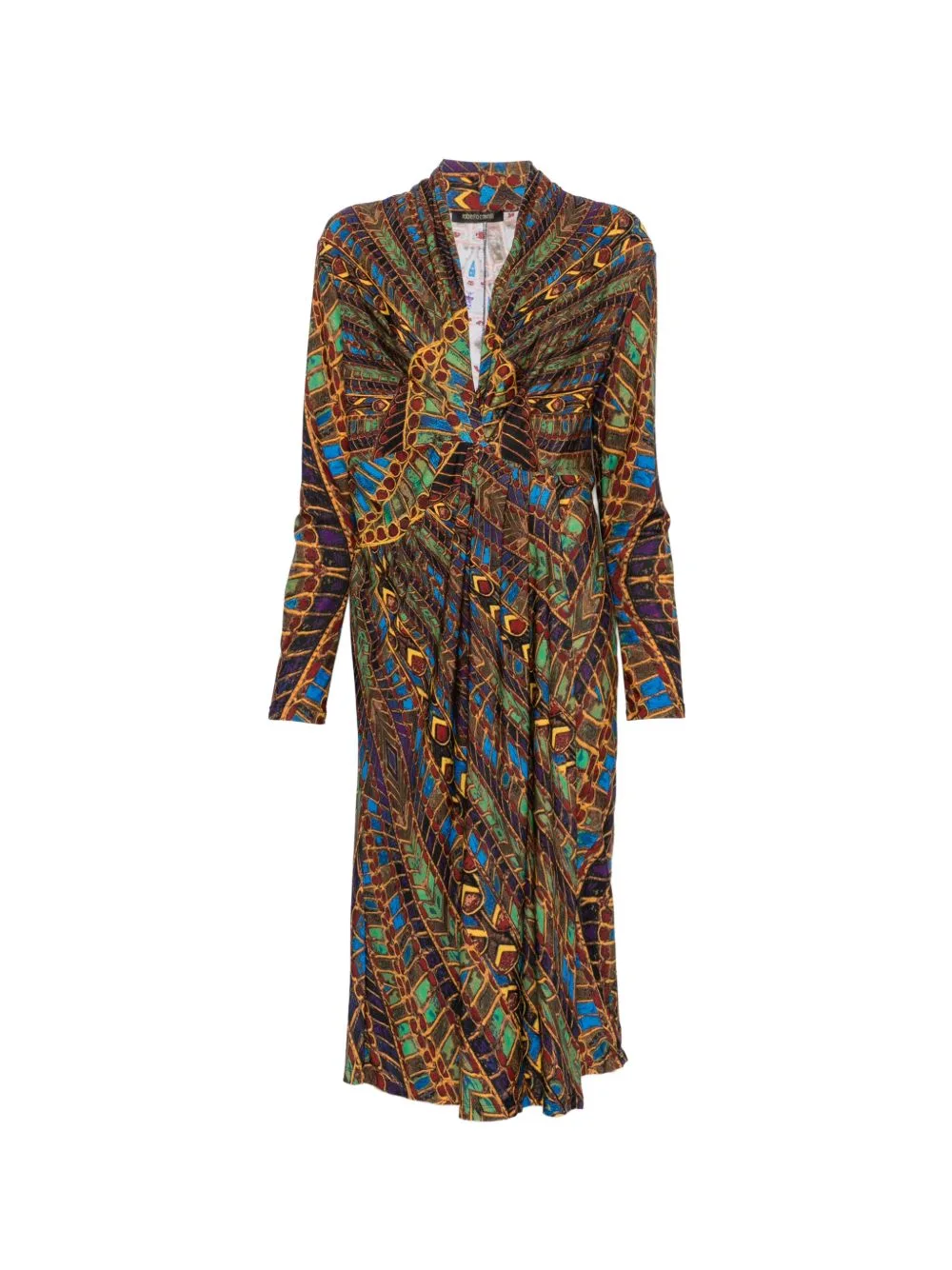 2000s Abstract-Print V-Neck Midi Dress