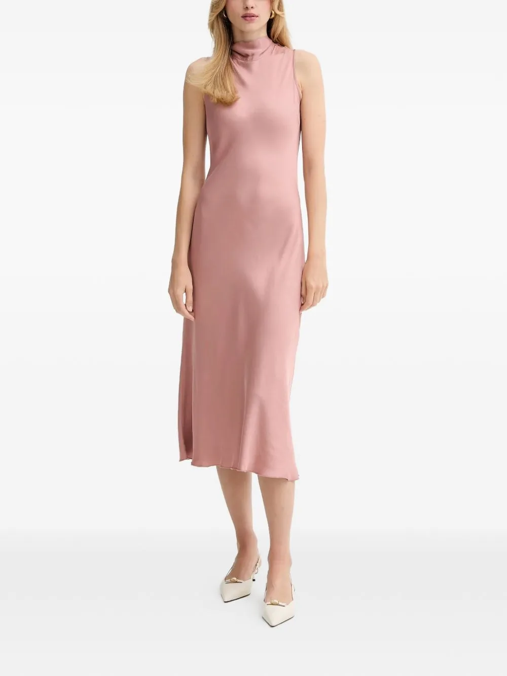 Rear-Bow High-Neck Midi Dress