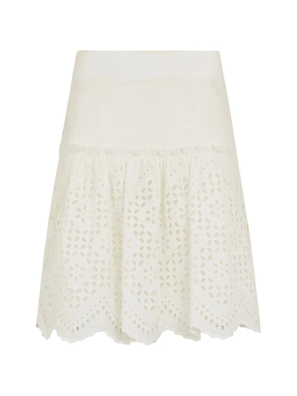 Broderie-Anglaise Wavy-Hem Midi Skirt