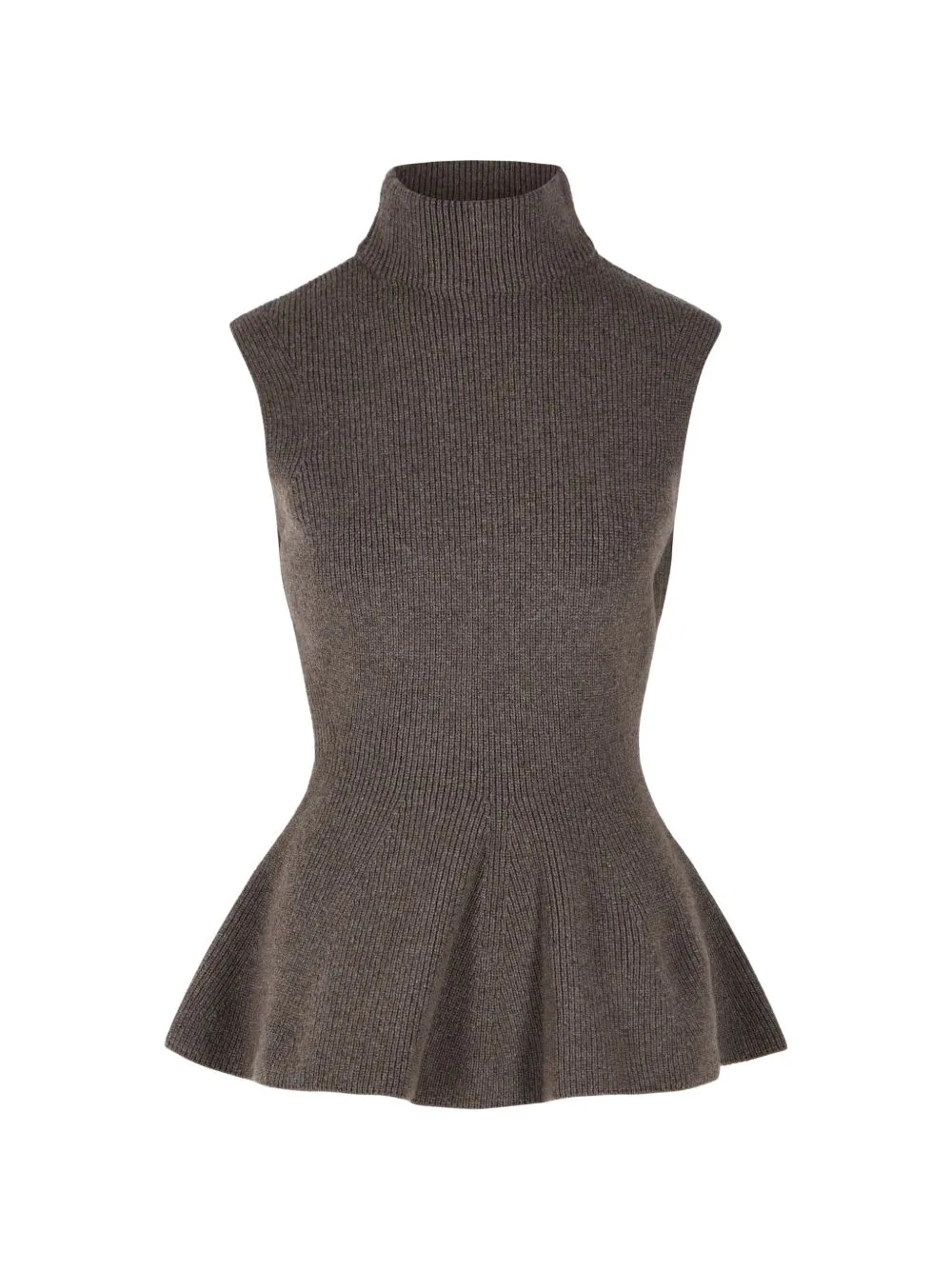 Sculptural Ribbed-Knit Peplum Top
