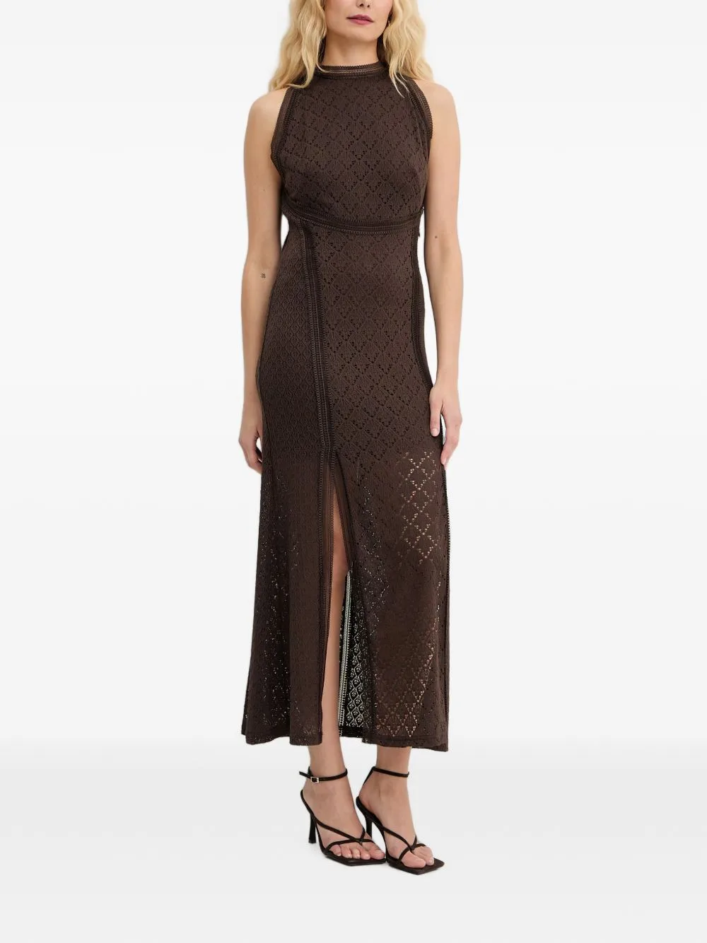 Lace-Trim Open-Back Midi Dress