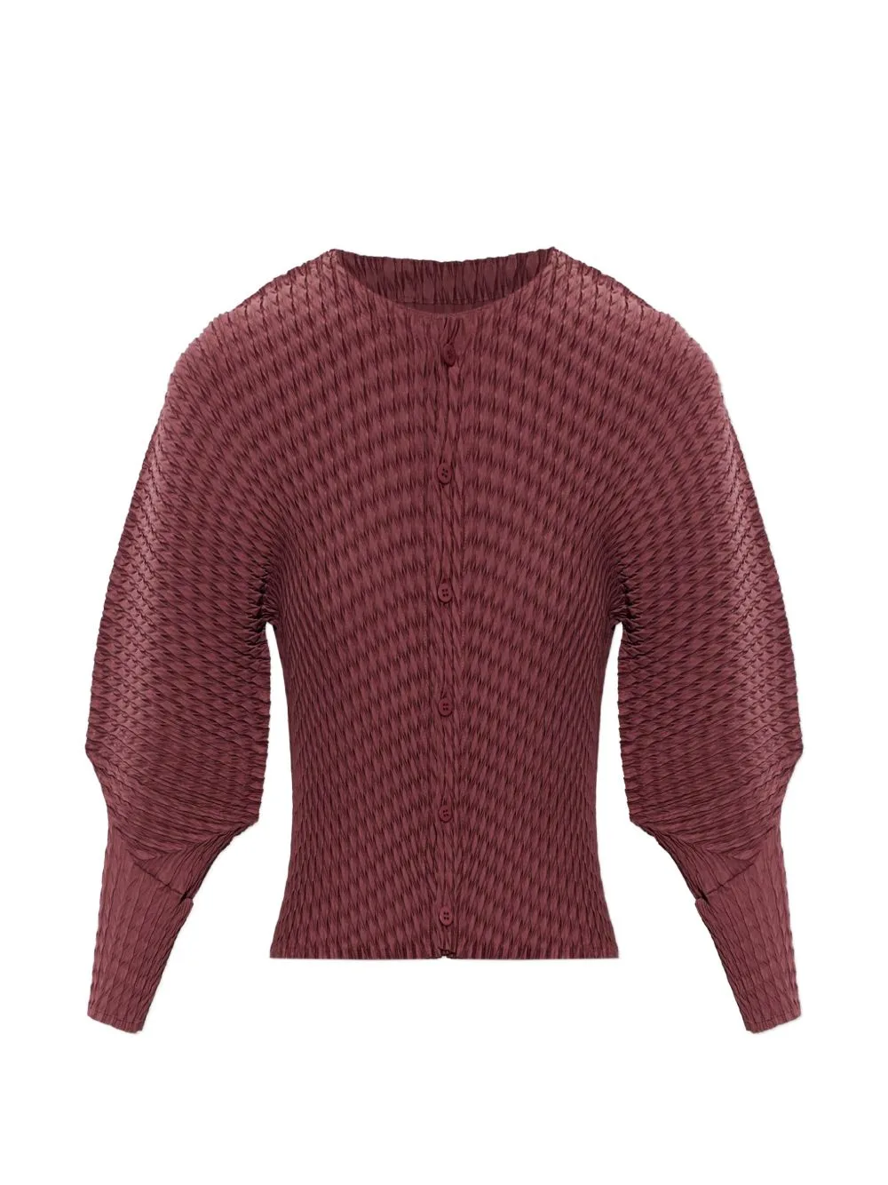 Sleek Pleats Pleated Puff-Sleeve Cardigan