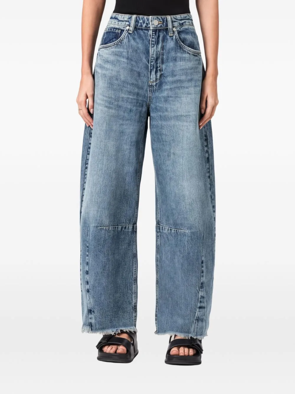 Payton Frayed-Hem Barrel-Leg Jeans
