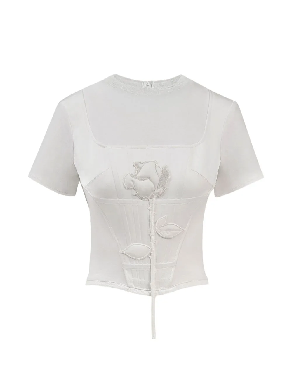 Blooming Belle Rose-Embroidered T-Shirt