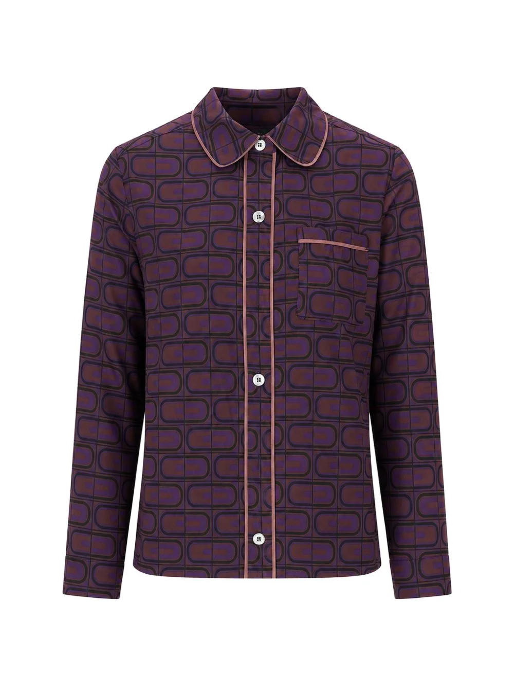 Geometric-Print Piping-Detail Pajamas Top