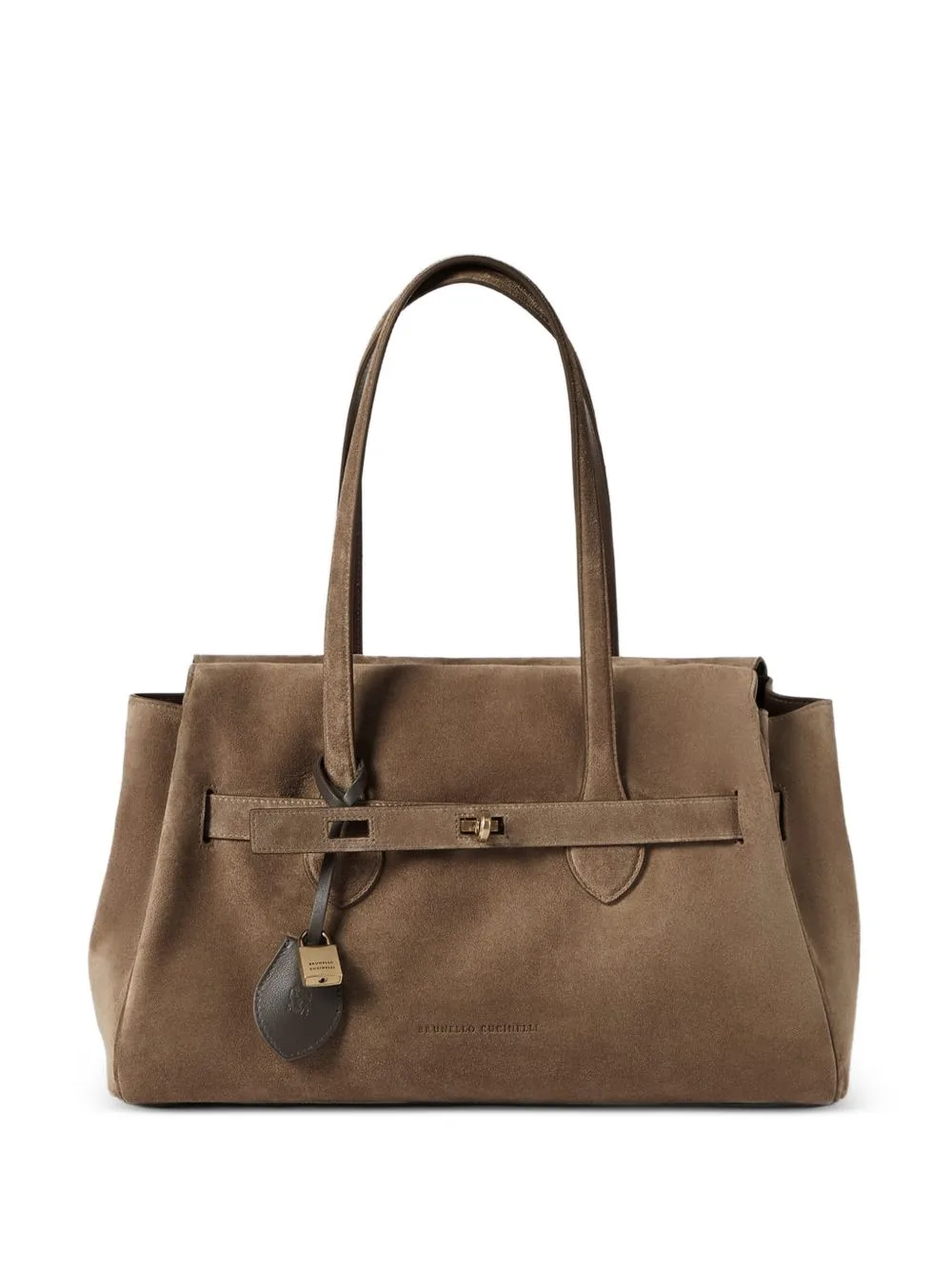 Padlock-Detail Suede Shoulder Bag