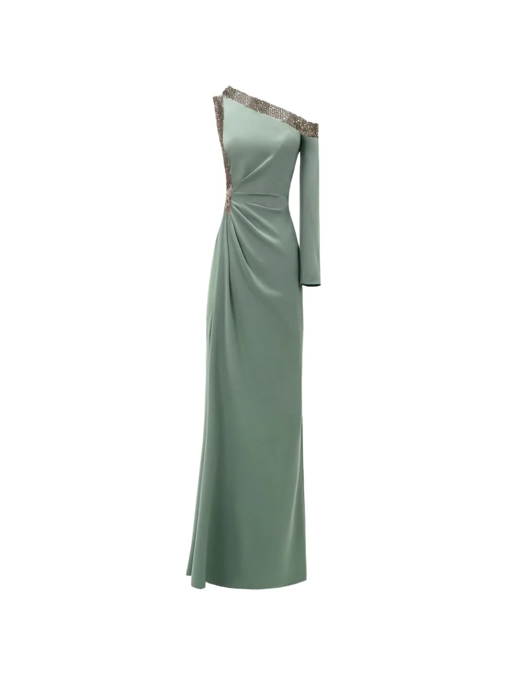 Embellished Asymmetrical-Neckline Maxi Dress