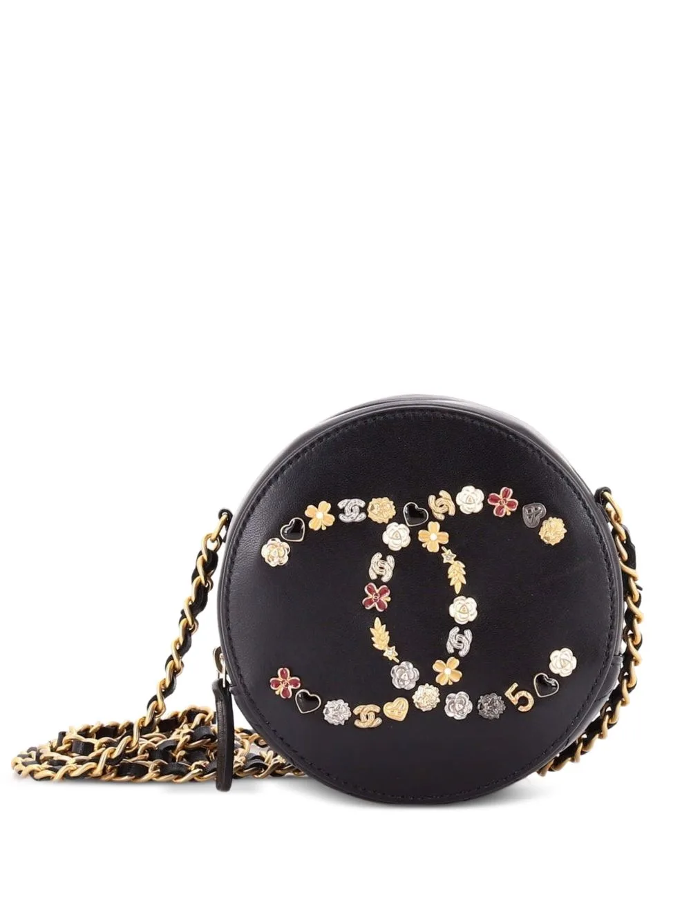 Lucky Charms Round with Chain Embellished Lambskin Clutch Bag