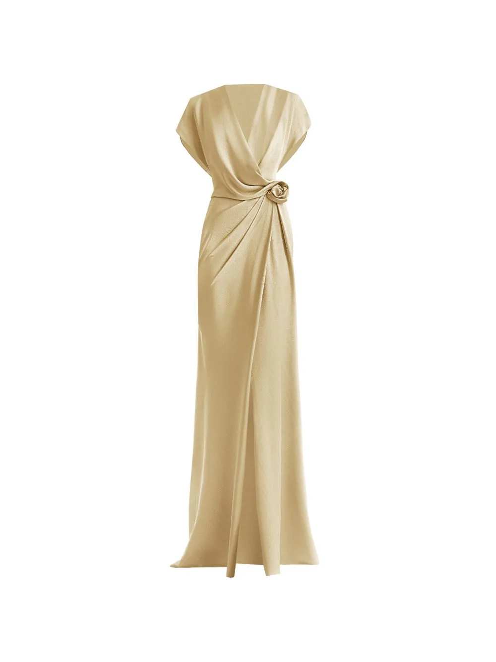 Draped V-Neck Flower Maxi Dress