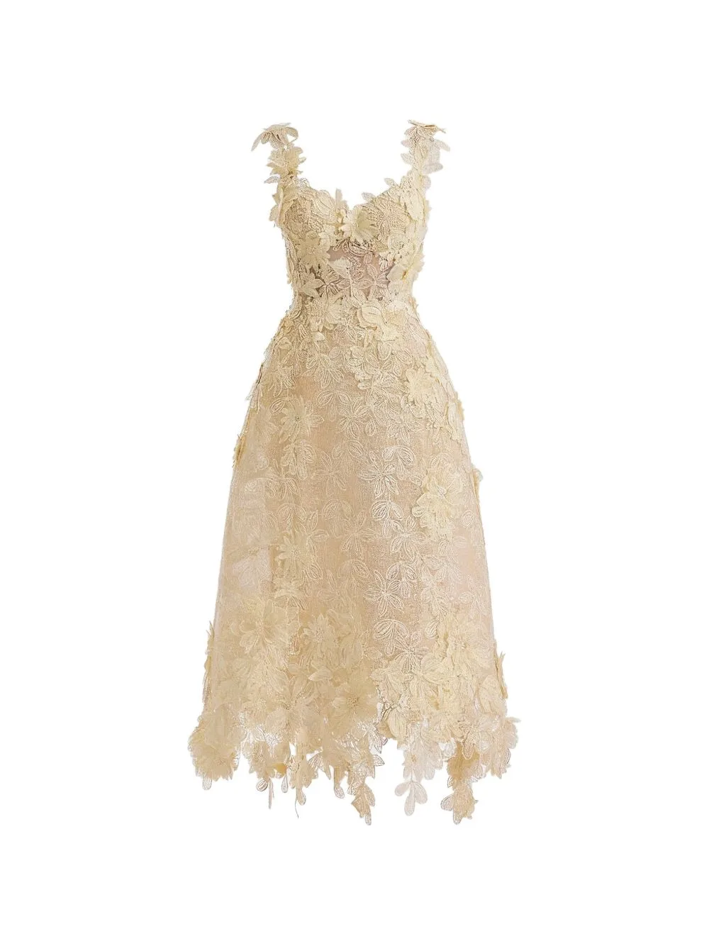 3D Floral-Appliqué Cage Dress