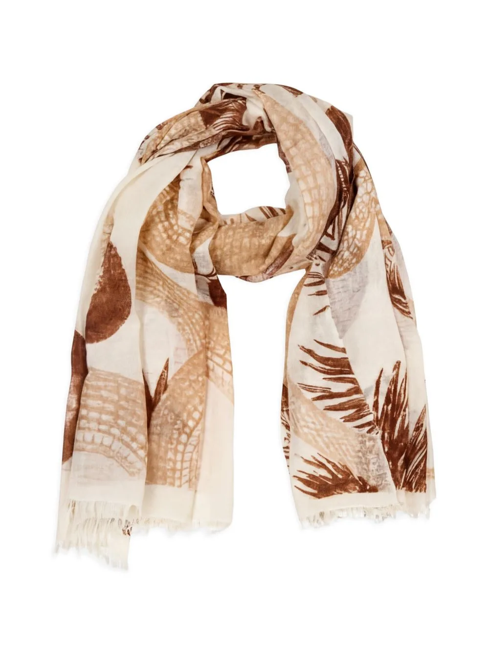 Graphic-Print Frayed Scarf