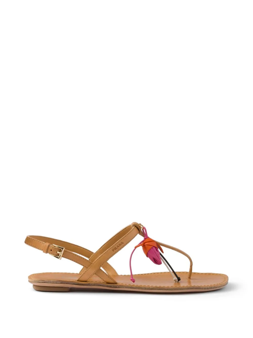 Antiqued Leather Thong Sandals with Floral Ornament