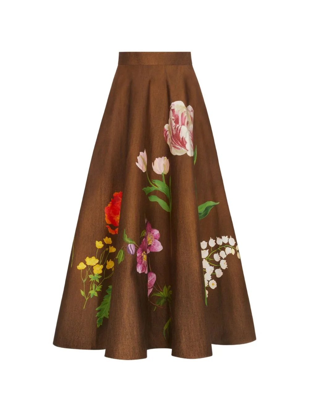 Botanical-Print Midi Skirt