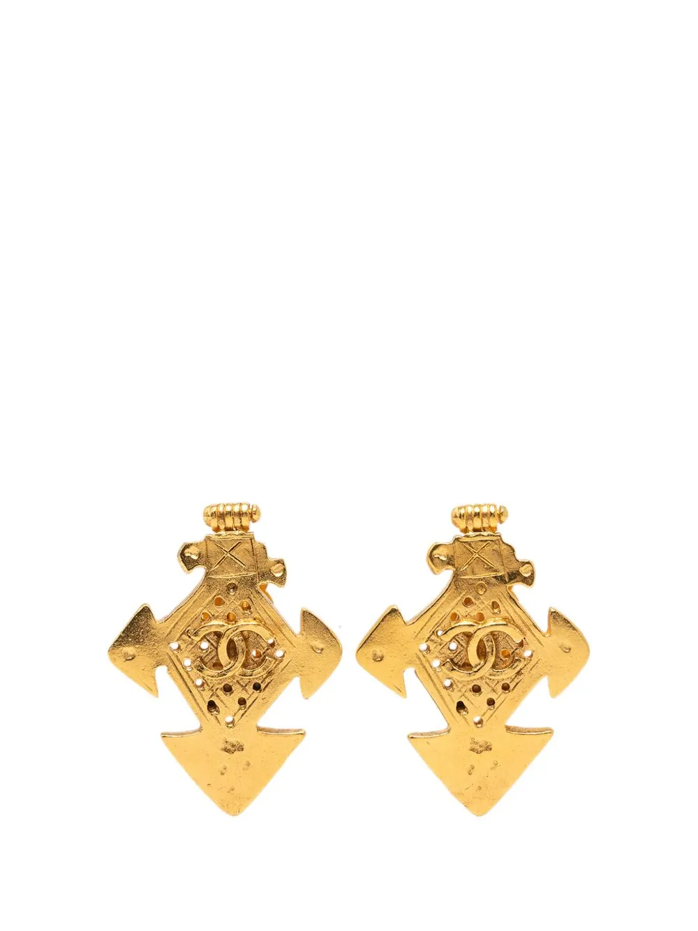 1994 CC Gold Plated Cross Clip on Earrings Costume Earrings