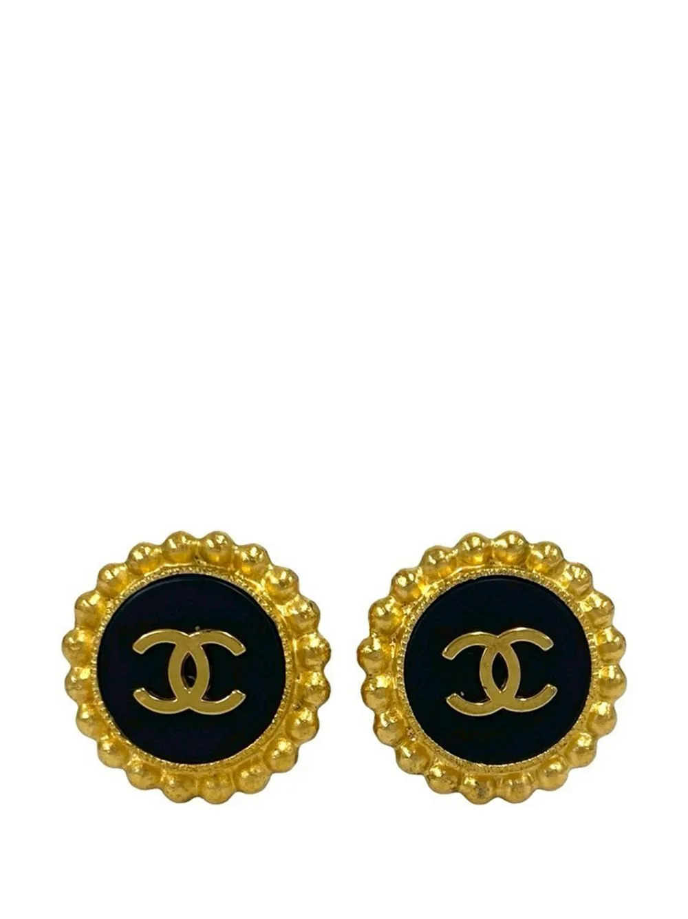 1994 CC Gold Plated Enamel Round Clip on Earrings