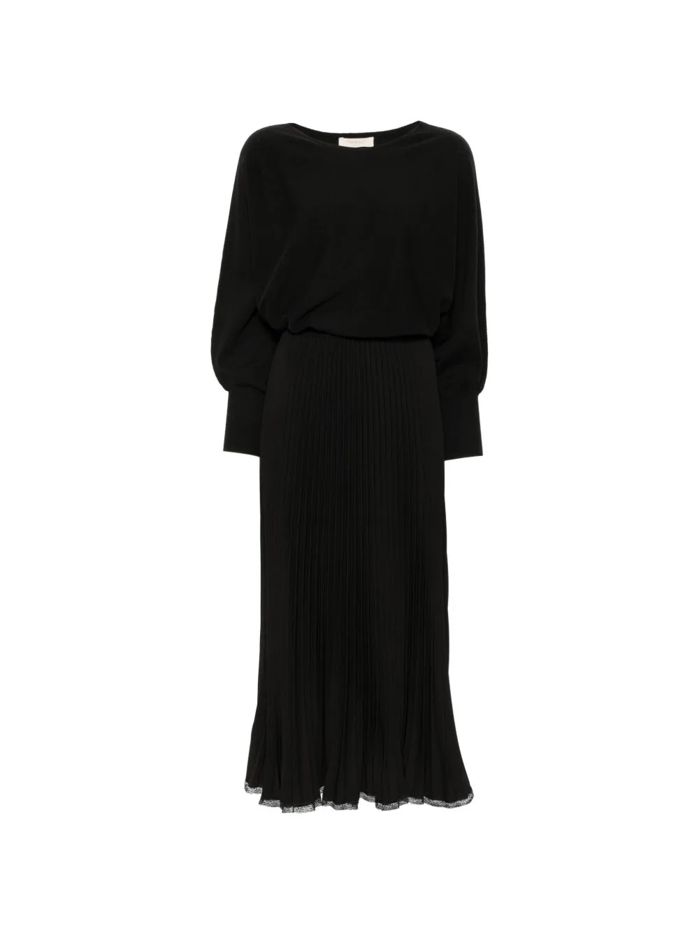 Pleated Lace-Trim Midi Dress