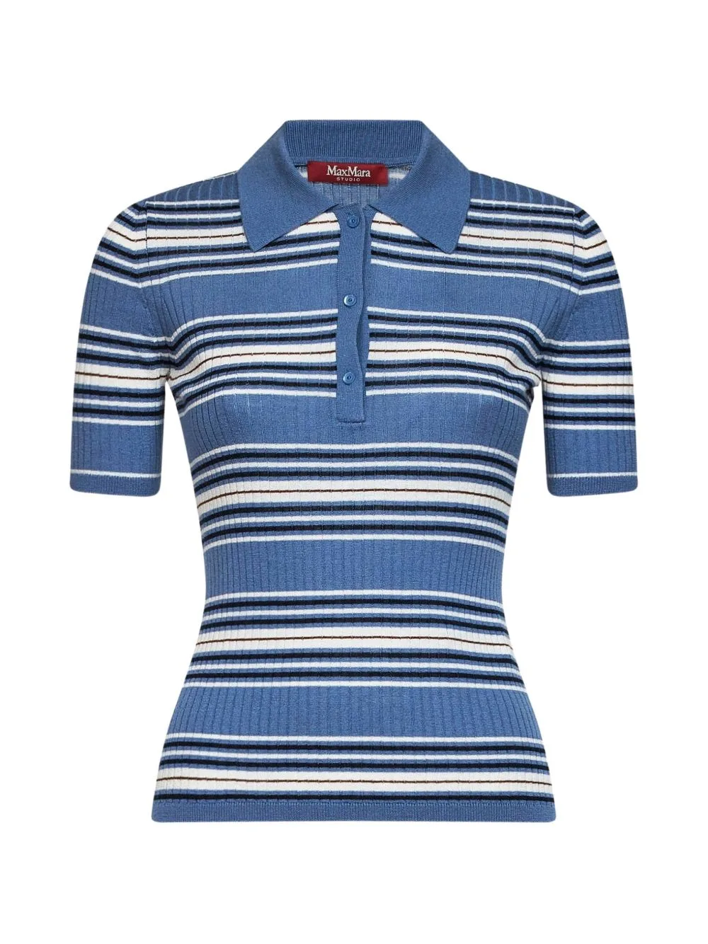 Striped Ribbed-Knit Polo Shirt