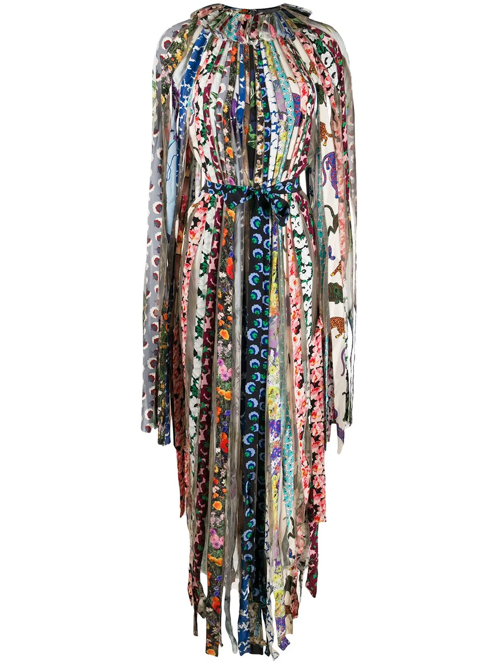 Pleated Multi-Print Draped Dress