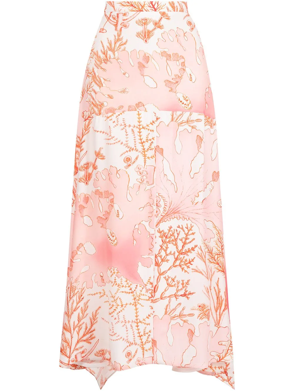 Coral-Print Handkerchief-Hem Maxi-Skirt