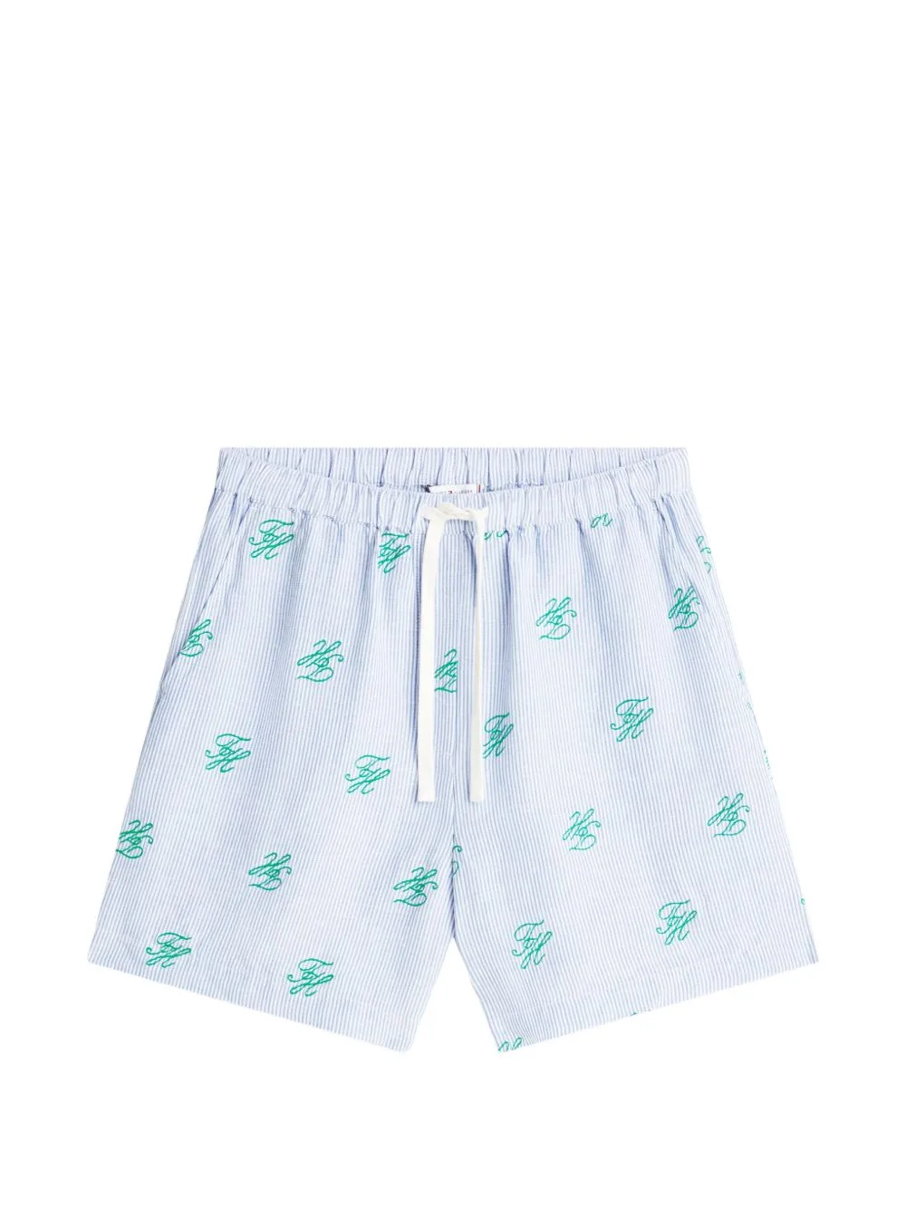 Monogram-Embroidered Seersucker Shorts