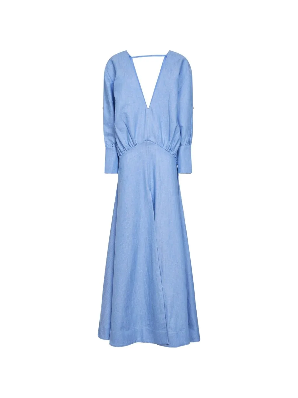Plunging V-Neck Gathered Midi Dress