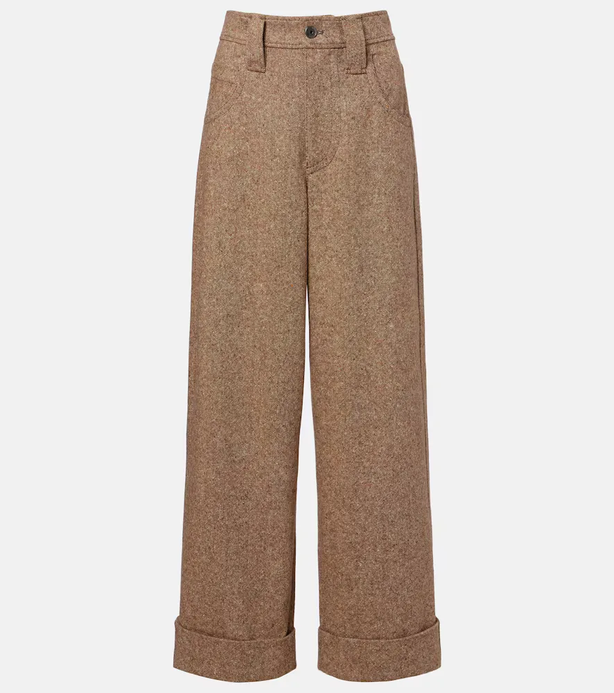 Monili Wool-Blend Flannel Wide-Leg Pants