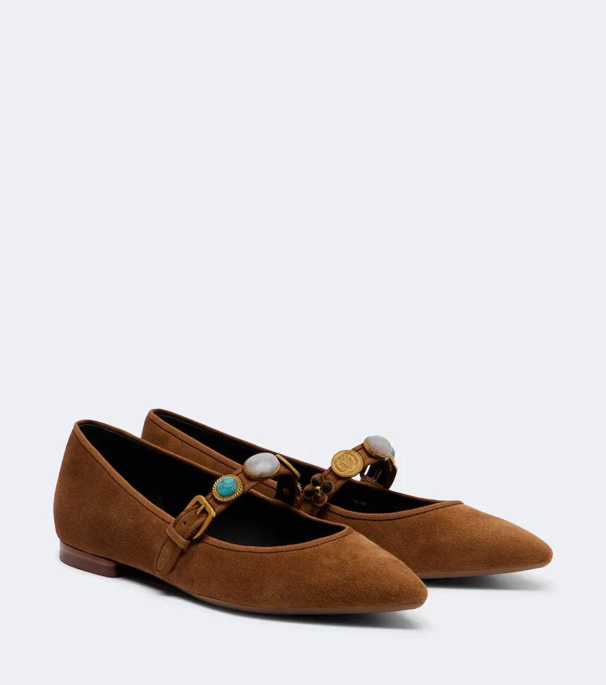 Embellished Suede Mary Jane Flats
