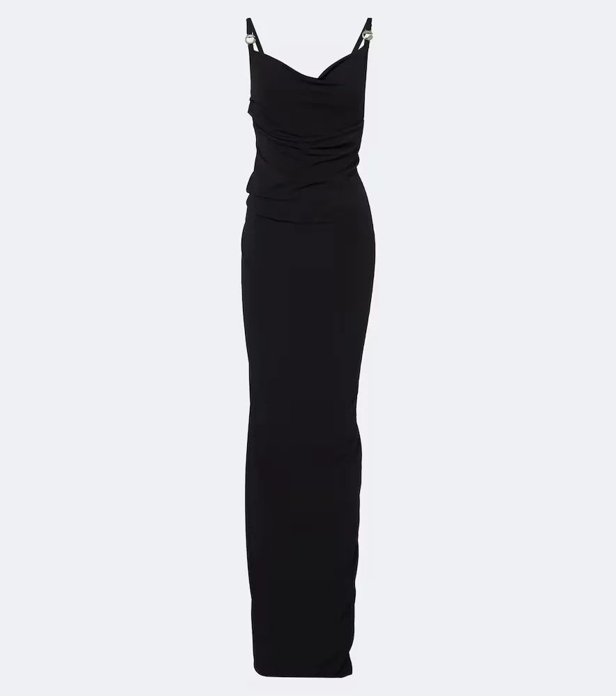 Draped Open-Back Jersey Maxi Dress